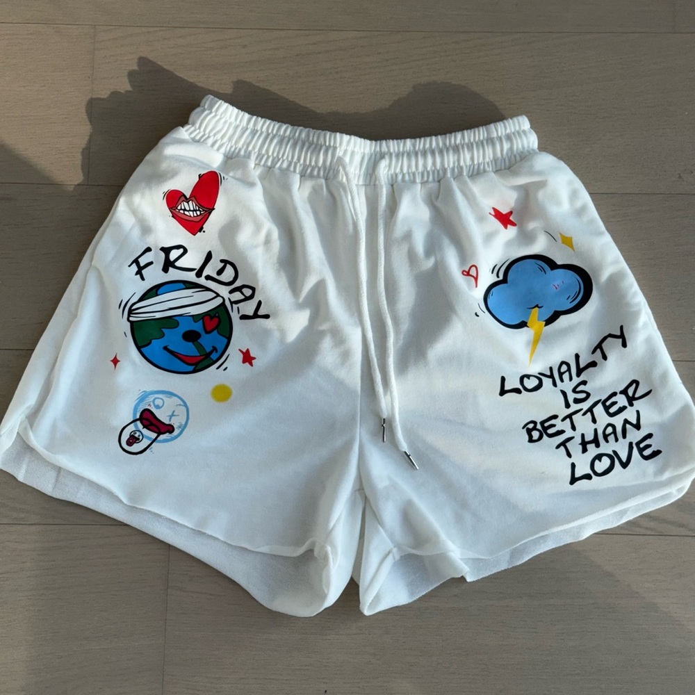 White Graphic Print Shorts
